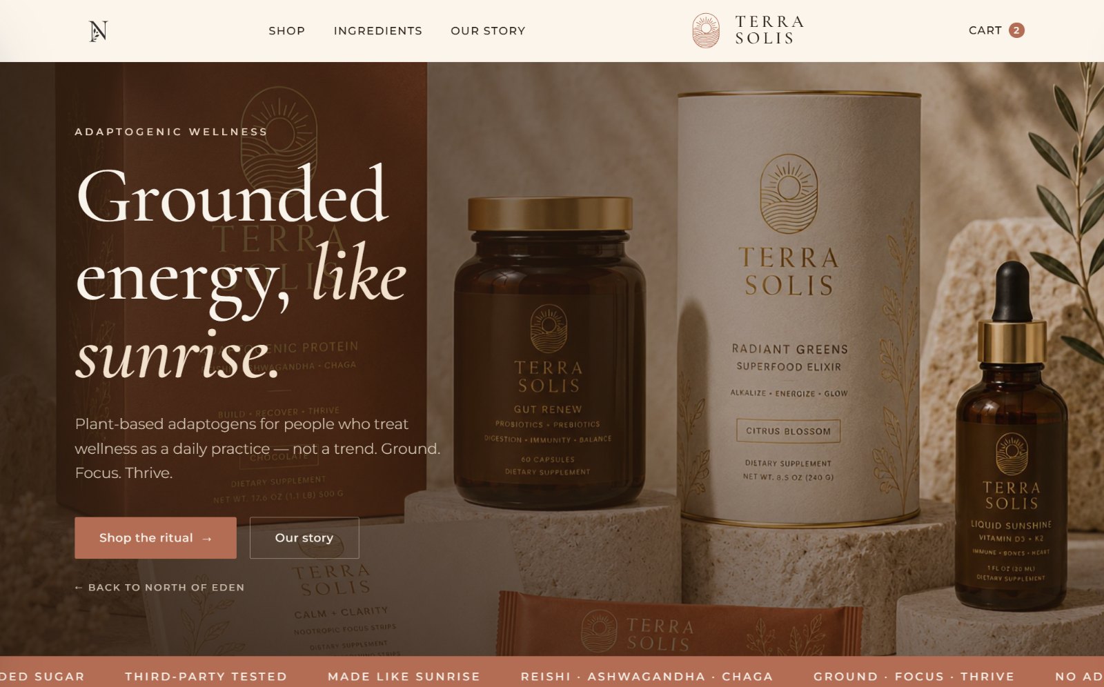 Terra Solis storefront homepage
