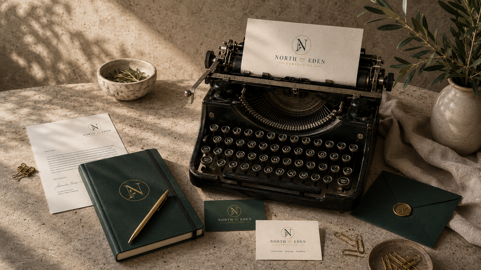 North of Eden — emblems, palettes and stationery study